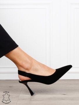 Pantofi dama eleganti cu toc subtire si varf ascutit din piele naturala intoarsa CRL1612 NEGRU - Img 2