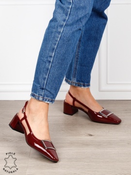 Pantofi dama eleganti din piele naturala cu toc gros mic CRL1615 Bordo - Img 2