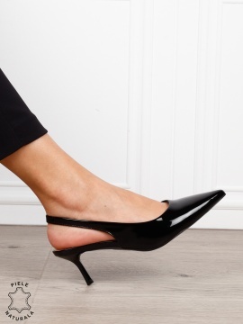 Pantofi dama eleganti din piele naturala cu toc subtire si varf ascutit CRL1616 NEGRU - Img 4