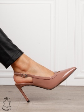 Pantofi dama eleganti din piele naturala Lacuita cu toc subtire clasic CRL1635 ROZ - Img 2