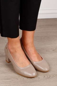 Pantofi Eleganti dama din piele Ecologica cu brant din piele naturala CRL1585 KHAKI - Img 2