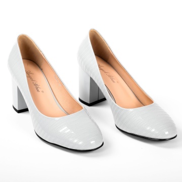 Pantofi Eleganți dama din Piele Ecologică Lăcuită CRL0132 Gri - Img 3