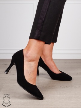 Pantofi Eleganti dama din piele naturala intoarsa model clasic CRL1575 NEGRU