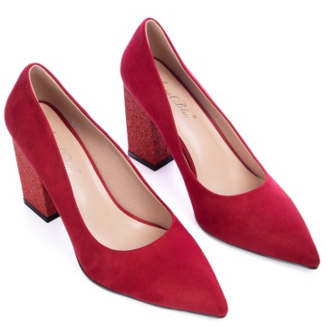 Pantofi Eleganti din Piele Ecologica Intoarsa cu model si toc Gros CRL0727 - Img 2