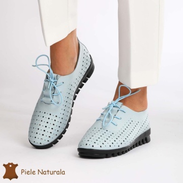 Pantofi Perforati dama din Piele Naturala cu mici perforatii CRL0188 ALBASTRU - Img 3