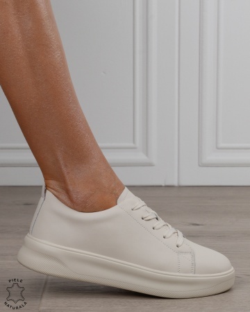 Pantofi sport damă din piele naturală cu design clasic CRL1866 BEJ - Img 2