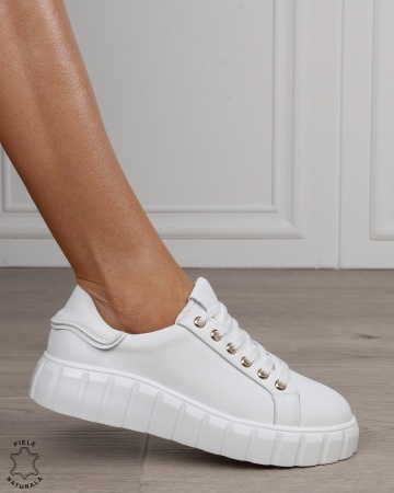 Pantofi sport damă din piele naturală cu design modern CRL1869 ALB - Img 2