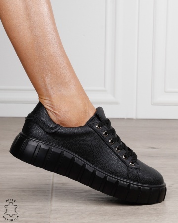 Pantofi sport damă din piele naturală cu design modern CRL1869 NEGRU - Img 2