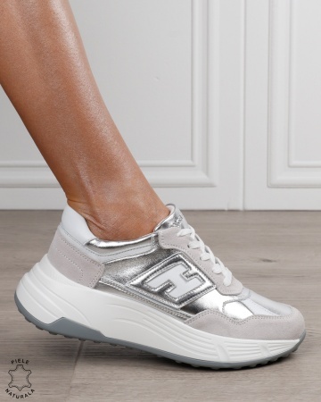 Pantofi sport damă din piele naturală în combinație de culori CRL1879 ARGINTIU - Img 2