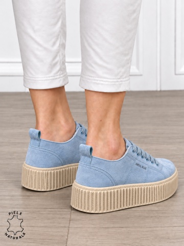 Pantofi sport damă din piele naturală intoarsa stil clasic CRL1868 ALBASTRU - Img 3