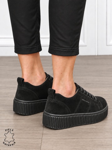 Pantofi sport damă din piele naturală intoarsa stil clasic CRL1868 NEGRU - Img 3