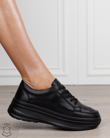 Pantofi sport damă din piele naturală, stil clasic și versatil CRL1867 NEGRU