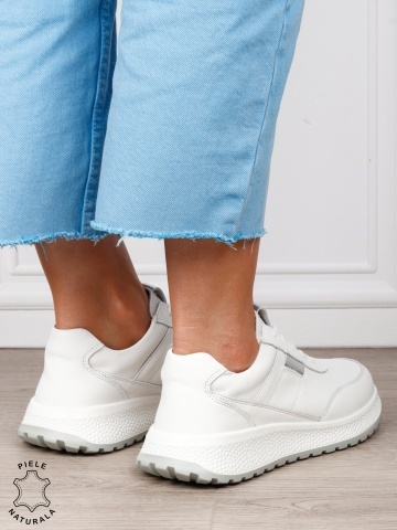 Pantofi sport din piele naturală pentru confort și stil CRL1813 ALB - Img 3