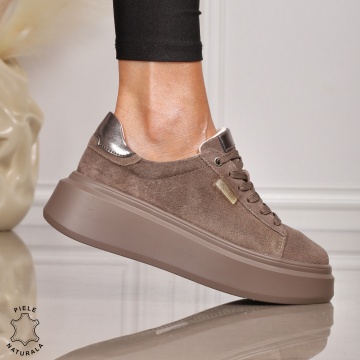 Pantofii casual din piele naturala robusti CRL1451 TAUPE - Img 2