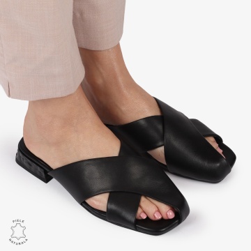 PAPUCI Dama Piele NaturalaCU MODEL PE TOC CRL1395 NEGRU - Img 3