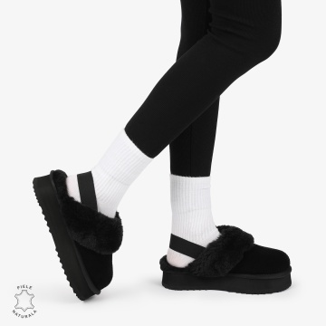 PAPUCI DAMA TIP UG din PIELE INTOARSA CU ELASTIC LA SPATE CRL1269 CULOARE: Negru - Img 2