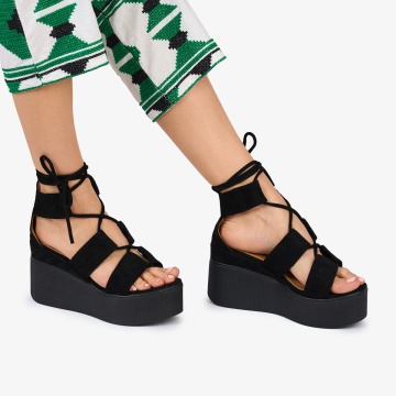 SANDALE Dama DIN PIELE ECOLOGICA INTOARSA CU PLATFORMA CRL1023 Culoare: NEGRU - Img 3