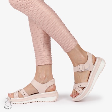SAndale DAMA DIN PIELE NATURALA CU BARETE INCRUCISATE CRL1423 ROZ - Img 2