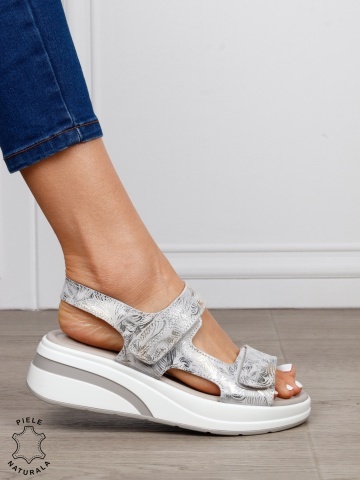 Sandale damă din piele naturală cu inchidere scai CRL1652 GRI - Img 2