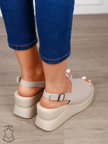 SANDALE DAMA DIN PIELE NATURALA CU VARF DECUPAT CRL1642 BEJ - Img 3
