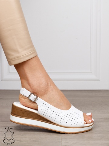 Sandale damă din piele naturală model clasic cu platformă și design versatil CRL1656 ALB - Img 2