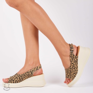 SANDALE Dama DIN Piele Naturala TALPA INALTA SI IMPRMEU LEOPARD CRL1435 - Img 2
