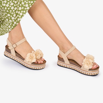 SANDALE Dama DIN TEXTIL CU MODEL DIN FLORI SI STRASURI CRL1019 Culoare: BEJ - Img 3