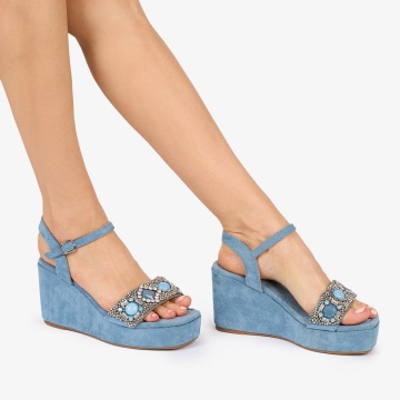 SANDALE dama Piele ECOLOGICA STRASURI SI PIETRE CRL1012 Culoare: ALBASTRU