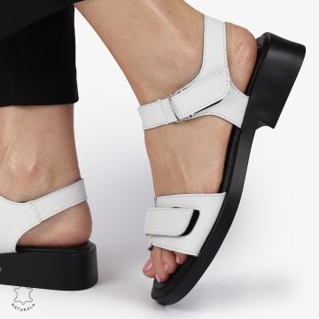 SANDALE Dama Piele Naturala CU INCHIDERE VELCRO CONFORTABILE CRL1373 ALB - Img 2