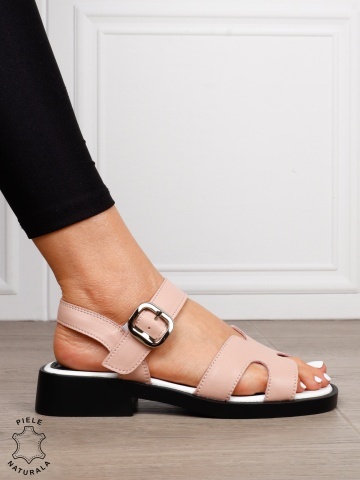 SANDALE Dama Piele Naturala cu toc patrat mic CRL1602 ROZ