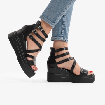 SANDALE DIN PIELE ECOLOGICA CU PLATFORMA CRL0751 NEGRU - Img 3