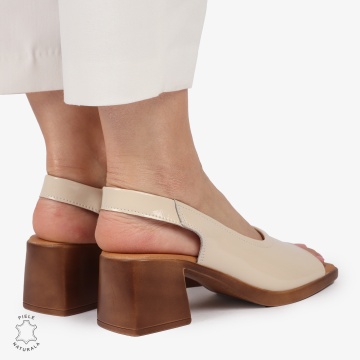 Sandale elegante din piele naturală CU CATARAMA MODEL CLASIC CRL1403 BEJ - Img 2