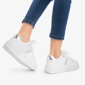 SNEAKERS din PIELE ECOLOGICA CRL0887 CULOARE:ARGINTIU - Img 3