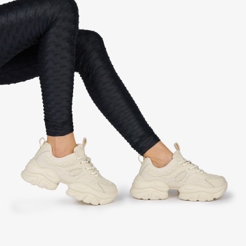 SNEAKERS din PIELE ECOLOGICA SI TEXTIL CRL1038 CULOARE: BEJ - Img 4