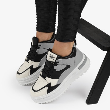 SNEAKERS din PIELE ECOLOGICA SI TEXTIL CRL1282 GRI - Img 4