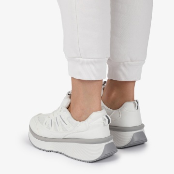 SNEAKERS din PIELE ECOLOGICA SI TEXTIL Multicolor CRL1279 ALB CU GRI - Img 3