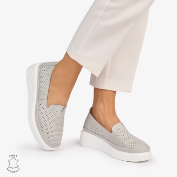 Balerini dama din Piele Naturala cu fundita CRL1074 CULOARE: Gri - Img 4