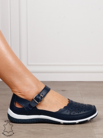 Balerini dama din Piele Naturala cu inchidere velcro si catarama CRL1549 NAVY - Img 2