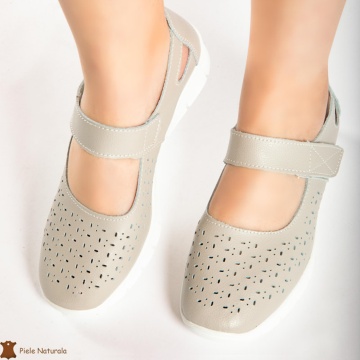 Balerini dama din Piele Naturala cu Platforma CRL0179 GRI - Img 1