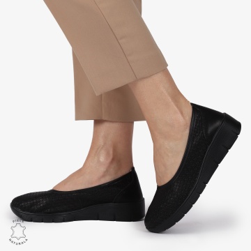 Balerini dama din Piele Naturala cu talpa groasa CRL01382 NEGRU - Img 3