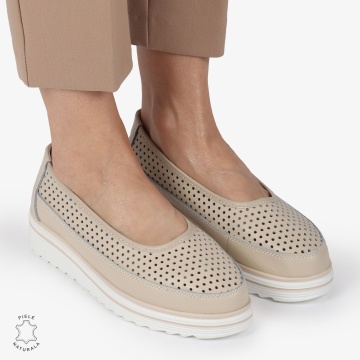 Balerini dama din Piele Naturala cu talpa groasa CRL0172 BEJ - Img 3