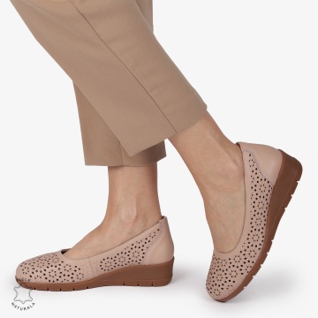 Balerini dama din Piele Naturala cu talpa groasa si Perforati CRL01381 ROZ - Img 3