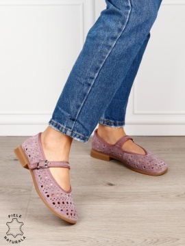 BALERINI dama din piele naturala Intoarsa cu barete SI DESIGN UNIC CRL1629 ROZ