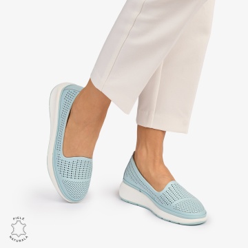 Balerini dama din Piele Naturala Perforata CRL1075 CULOARE: ALBASTRU - Img 2