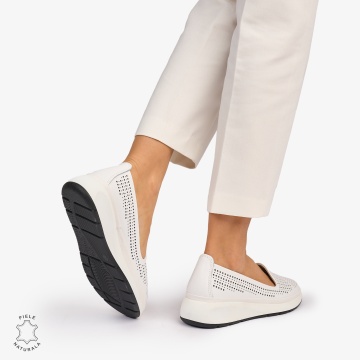 Balerini dama din Piele Naturala Perforata CRL1075 CULOARE: Alb - Img 4