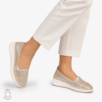 Balerini dama din Piele Naturala Perforata CRL1075 CULOARE: AURIU - Img 3