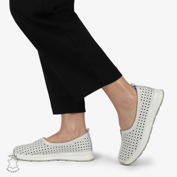 Balerini dama din Piele Naturala PERFORATA CU FUNDITA CRL1417 ALB - Img 2