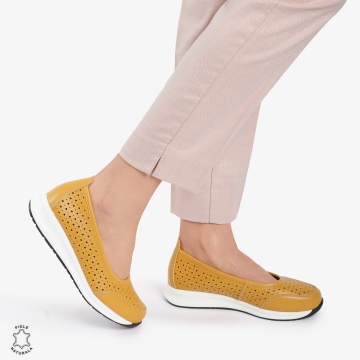 Balerini dama din Piele Naturala Slip-On CRL0721 GALBEN - Img 2