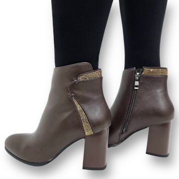 Botine DAMA din PIELE Ecologica cu FERMOAR si Catarama CRL0931 CULOARE: Cafeniu - Img 4