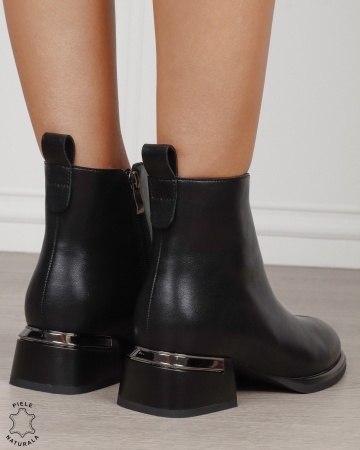 Botine damă din piele naturală cu elastic frontal CRL1882 NEGRU - Img 3